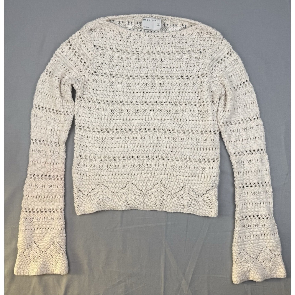 Coastal Crochet Sweater ASOS Cream Boho Beachy Lightweight US 6